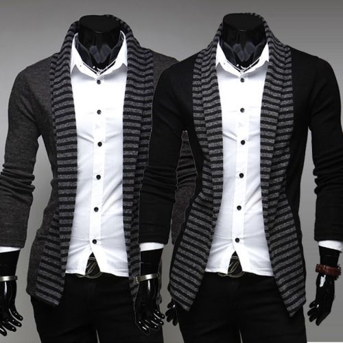 New fashion men casual long-sleeved striped sweater Korean thin knit cardigan