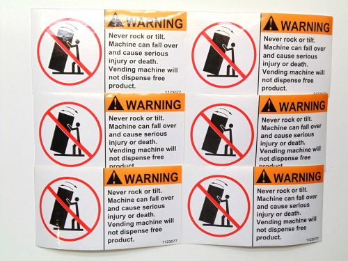 VENDO,DIXIE NARCO,ROYAL,NATIONAL, (6)WARNING-NEVER ROCK OR TILT-SAFETY LABELS