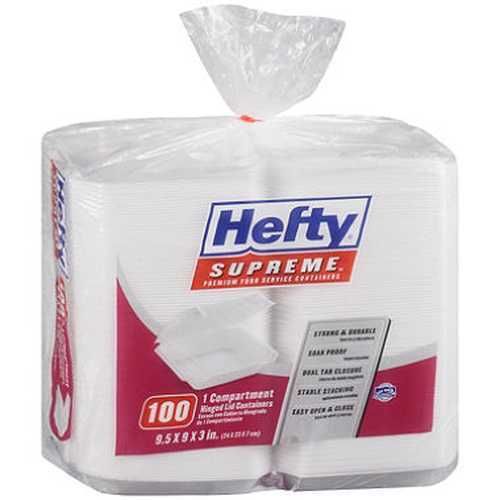Hefty 1 Section Take Out Styrofoam Containers 100 ct.