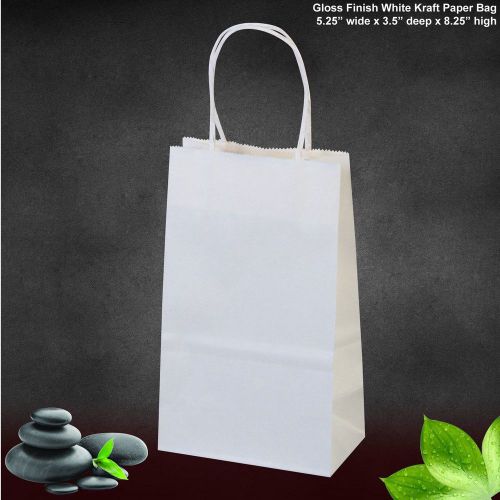 100 pcs White Paper Bags Glossy Gift Bag Merchandise Bag 5.25&#034;x3.5&#034;x8.25&#034;