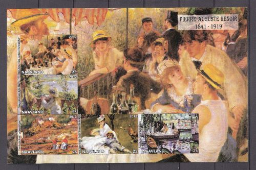 Art  &#034;pierre-auguste renoir&#034;  imperf. sheet  of  5 stamps mnh for sale