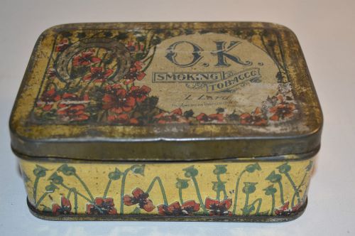 Antique Vintage O.K. Smoking Tobaco Tin Box L Larue Jr. The American Tobacco Co.