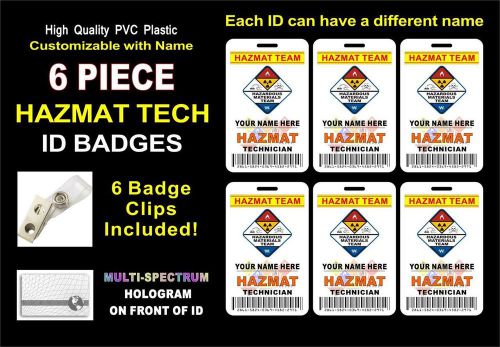 6 Piece HAZMAT TECH ID Badges / Cards - Customizable with Techs name on each