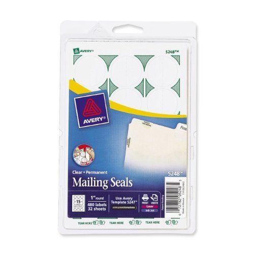 Avery Mailing Seals, Clear, Permanent,Non-Perforated, 480 per Pack (05248) New