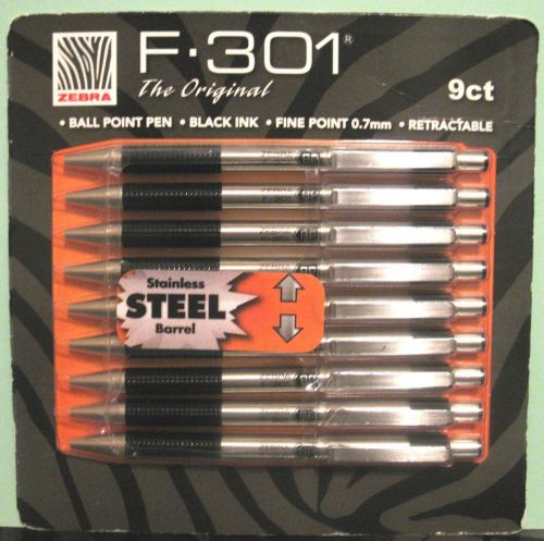 NEW Zebra F-301 Retractable Ball Point Pen Black  Fine Stainless Steel FREE SHIP