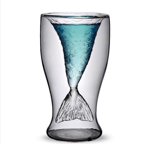 100ml Creative Crystal Mermaid Shaped Double Layer Glass Cup for Juice Drinking