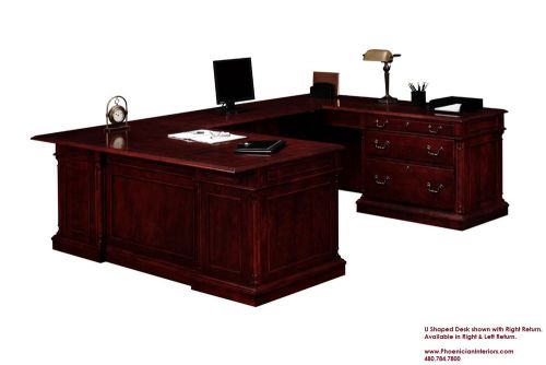 Lateral file u shaped desk with overhang cherry and walnut wood office furniture for sale