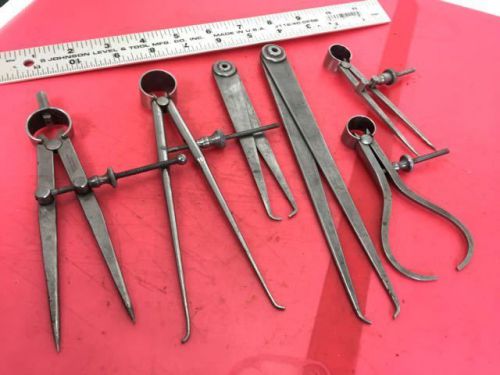 Lot of 6 assorted calipers dividers starrett, brown &amp; sharpe, wells, no reserve! for sale