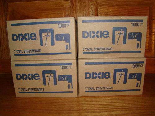 Lot of 4 Boxes Dixie 7” Oval Stir Straws Drinks Barware 4,000 Pcs Red White Bar