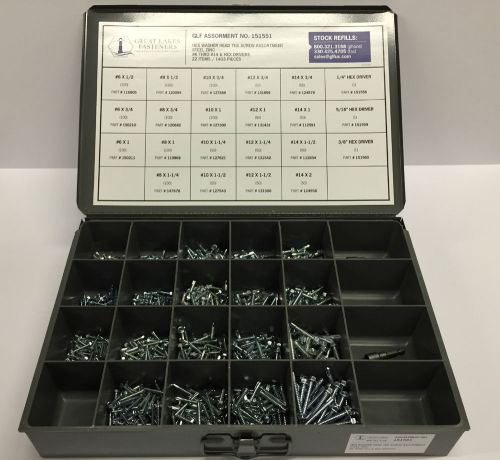 Hex Washer Hd Tek Screw Assort. with Metal Tray 1403 pcs *FREE SHIPPING*
