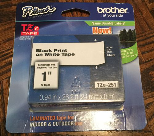 Brother P-Touch TZe-251 1&#034; Wide - Black Print on White Tape New Cartridge