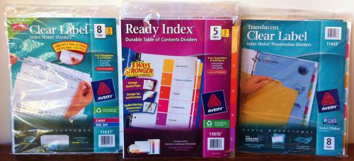 Lot of15 brand new  avery ready index table of contents dividers/clear labels; for sale
