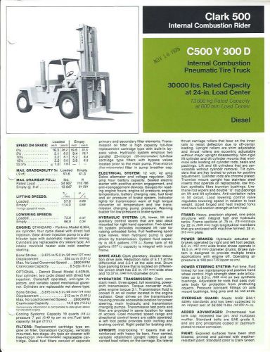 Fork Lift Truck Brochure - Clark - C500 Y 300D - 30,000 lbs - c1975 (LT142)