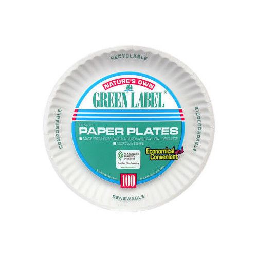 AJM Packaging Corporation (100 Per Container) 9&#034; Uncoated Paper Plate in White