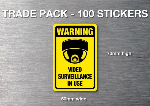 Video Surveillance warning stickers 100 pack 7 yr  water &amp; fade proof vinyl