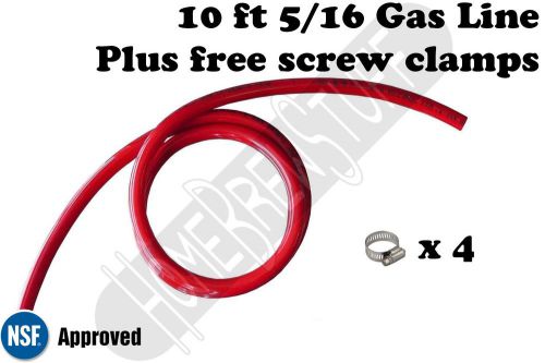 Red Gas Line 5/16&#034; 10ft Co2 Tubing Hose, Free Clamps, Kegerator, Daft Beer, Brew
