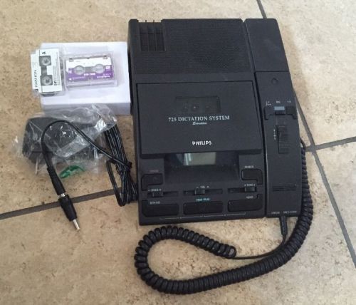 Philips 725 mini cassette dictation unit with mic a/c adapter and 2 tapes for sale