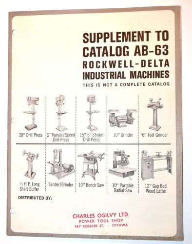 Supplement to catalog ab-63 rockwell delta industrial machines 1964 #rr46 for sale