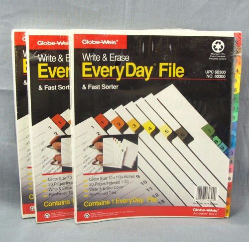 Globe-Weis Write &amp; Erase Everyday File &amp; Fast Sorter NEW 20 Pages Colored Tabs 3