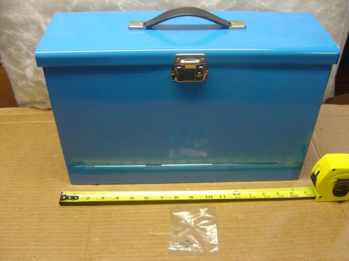 Portable legal size Blue enamel filing cabinet w/key, hangers and tabs (1970’s)