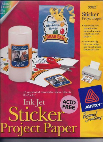 New Avery 3383 Ink Jet Sticker Project Paper 15 Sheets