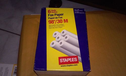 STAPLES - SIX (6) THERMAL FAX PAPER ROLLS - 8 1/2&#034; x 98&#039; with 1/2&#034; Core