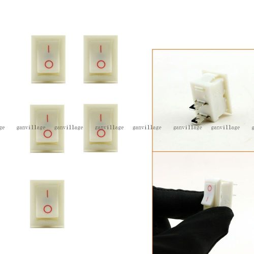 5X AC 6A/250V Power On-off SPST Snap In White Boat Rocker Switch 2 Pin Terminals