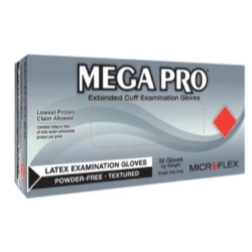 Micro Flex L851 Mega Pro Extended Cuff Latex Exam Gloves, Box Of 50, Size Small