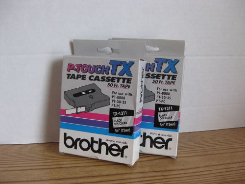2 Brother TX-1311 Black on Clear Tape 0.5&#034; x 50&#039;
