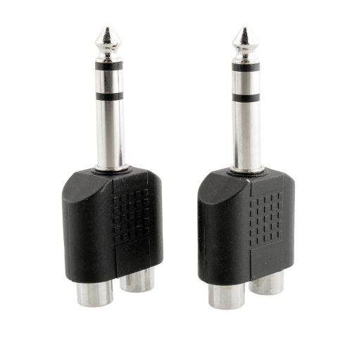 2pcs 6.5mm 1/4&#034; Stereo male plug to two dual 6.35mm RCA female Jack Y Adapter