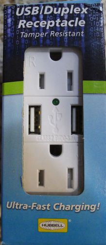 Hubbell 15 amp white usb charger tamper-resistant duplex outlet - usb15wz for sale