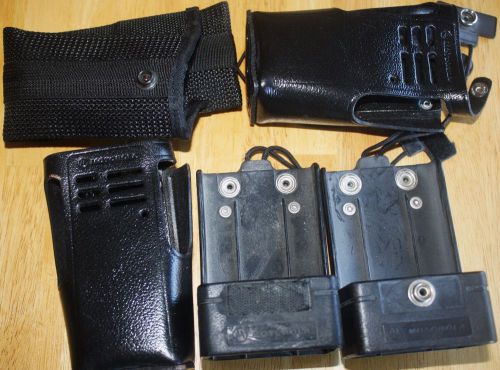 Lot of 5 motorola radio holsters plus ton of clips, badge fobs, other belt gear for sale