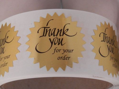 Thank You For Your Order Sticker Label 1 1/2&#034; Starburst bright gold bkgd 500/rl