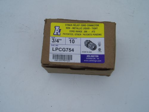 Box 10 pcs arlington lpcg754 strain relief cord connectors - 3/4&#034; size for .2-.4 for sale