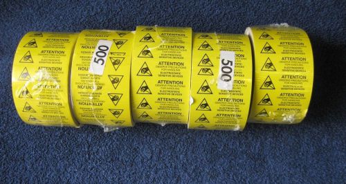 Top quality lot of 5 roll  x 500 attention esd labels 5/8&#034;x2&#034;  uline s-6516 for sale