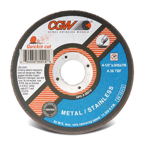 5-Pk CGW 4 1/2&#034;x.045x7/8&#034; ZA36 Quickie-Cut Cut Off Wheel Metal-Stainless Type-1