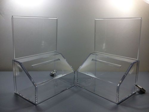 2 Pack - Small Donation Charity Ballot Box with Lock and Sign Holder