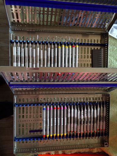 2 LARGE Dental Hygiene Cassettes w/ 37 Instruments &amp; testing stick &amp; sharpening