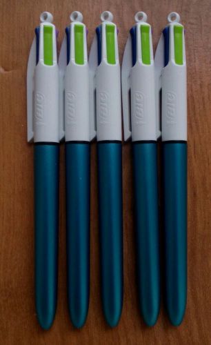 New original 5 x BIC 4 colour ballpoint pen CUSTOM BLUE 4 DIFFERENT INKS !!!