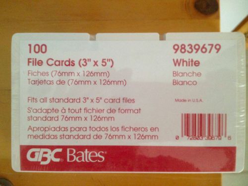 Rolodex type GBC Bates Cards 3 x 5 New and Sealed 100 Cards white 9839679