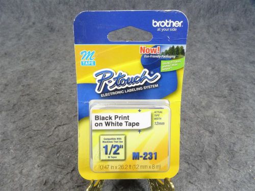 Brother M Tape P-Touch M-231 1/2&#034; Black Print On White Tape NIB