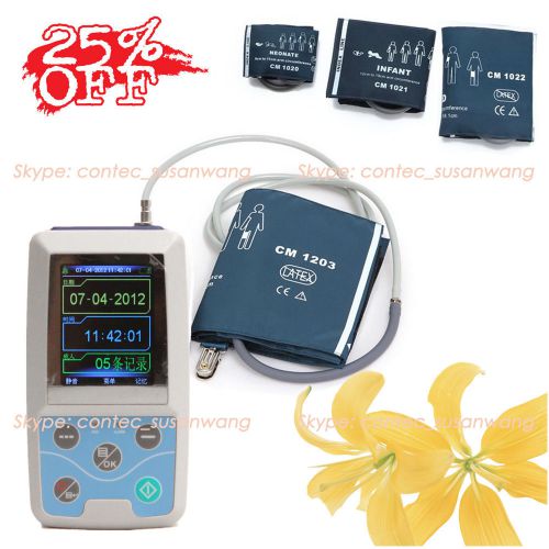 FDA CE ABPM50 Automatic Ambulatory Blood Pressure Monitor 24Hrs Arm NIBP+3 cuffs