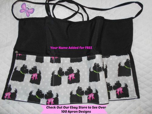 Black Server Waitress Waist Apron Pink Bow Dog Name FREE Lady Pizazz