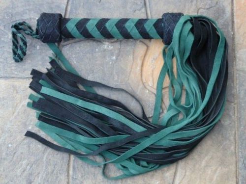 New GREEN HORNET Leather Flogger Suede - GOTHIC - HORSE TRAINER WHIP - VERY NICE