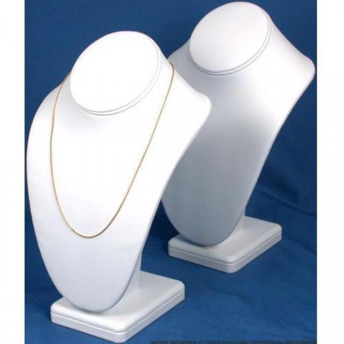 2 necklace busts white faux leather jewelry display for sale