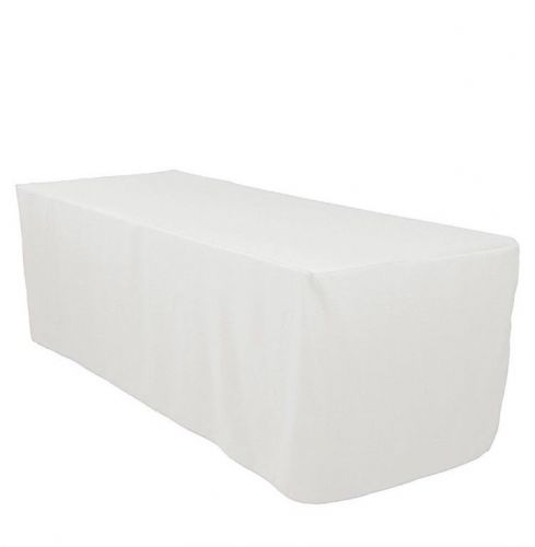 Lann&#039;s Linens 8 Foot Fitted Premium Banquet White Tablecloth