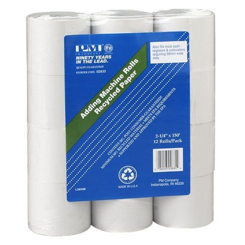 PM Company Perfection Recycled Calculator Rolls 2.25 Inches x 150 Feet White ...
