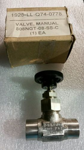 Manual valve PV 1/2&#034;  P/N 808NGT-08-SS-C NEW