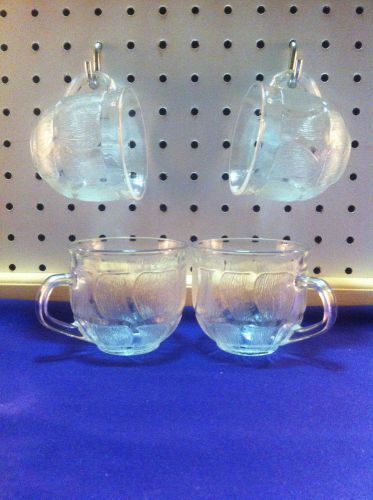 Acoroc France Clear Etched Glass Vintage Tea Cups 6oz. - 70&#039;s or 80&#039;s - Set of 4