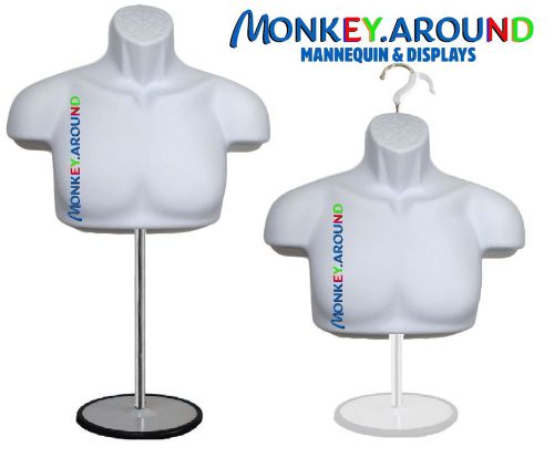 Display Male Mannequin White Dress Body Torso Men Form +1 Metal Stand,1 Hook